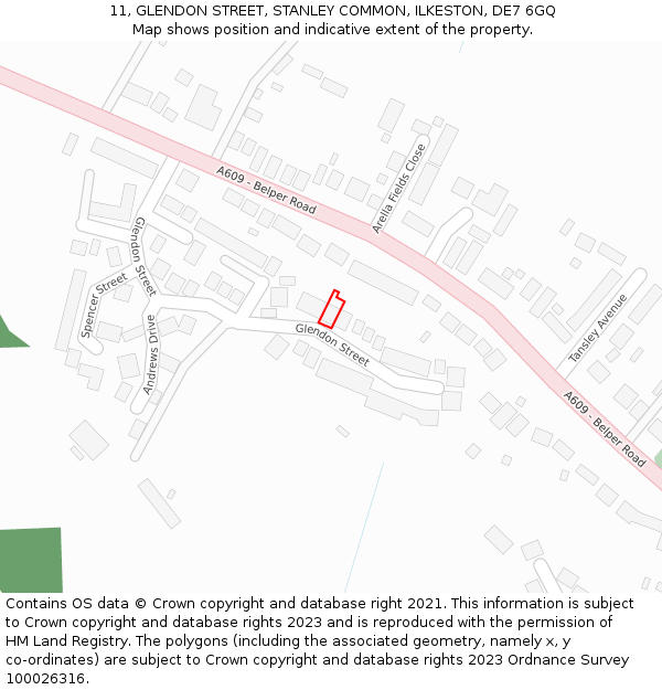 11, GLENDON STREET, STANLEY COMMON, ILKESTON, DE7 6GQ: Location map and indicative extent of plot