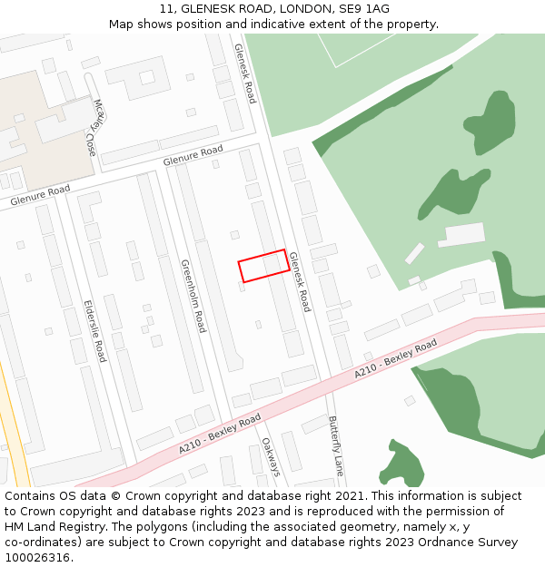 11, GLENESK ROAD, LONDON, SE9 1AG: Location map and indicative extent of plot