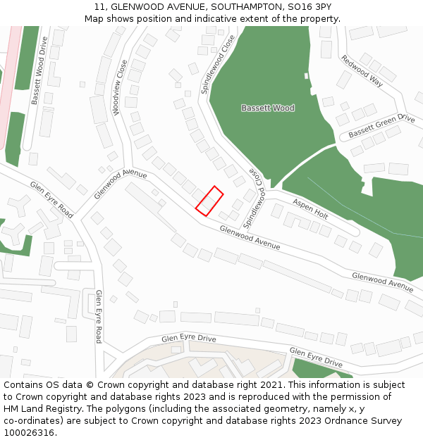 11, GLENWOOD AVENUE, SOUTHAMPTON, SO16 3PY: Location map and indicative extent of plot