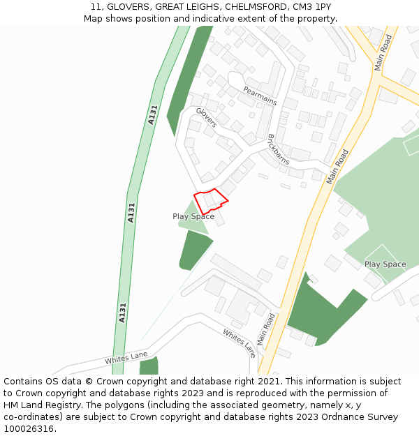 11, GLOVERS, GREAT LEIGHS, CHELMSFORD, CM3 1PY: Location map and indicative extent of plot