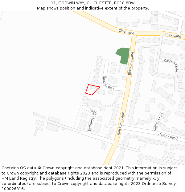 11, GODWIN WAY, CHICHESTER, PO18 8BW: Location map and indicative extent of plot
