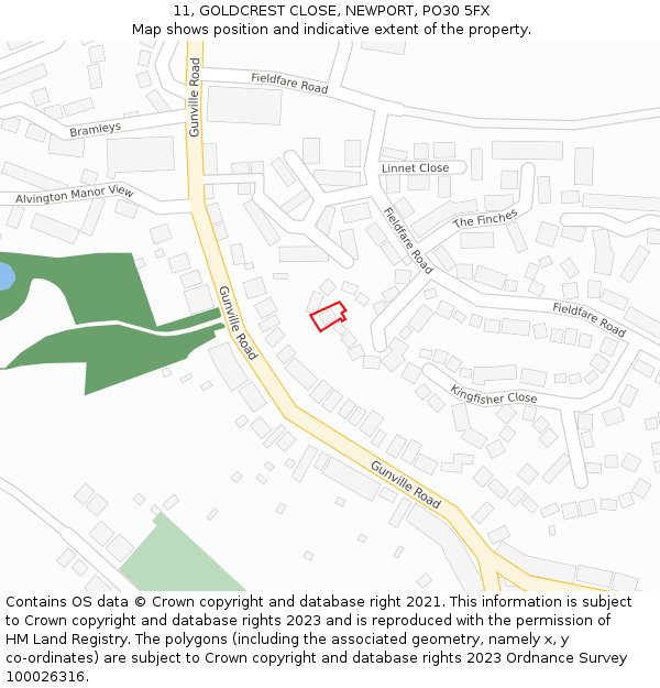 11, GOLDCREST CLOSE, NEWPORT, PO30 5FX: Location map and indicative extent of plot