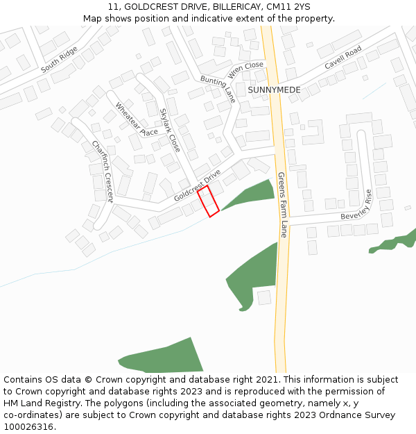 11, GOLDCREST DRIVE, BILLERICAY, CM11 2YS: Location map and indicative extent of plot