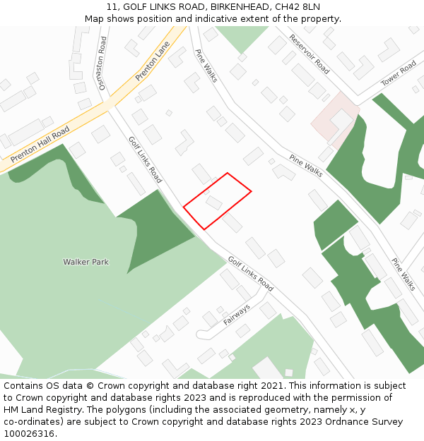 11, GOLF LINKS ROAD, BIRKENHEAD, CH42 8LN: Location map and indicative extent of plot