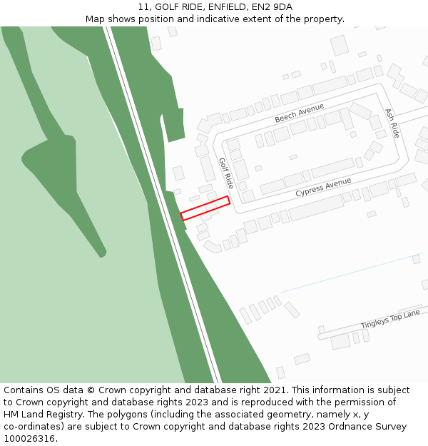 11, GOLF RIDE, ENFIELD, EN2 9DA: Location map and indicative extent of plot