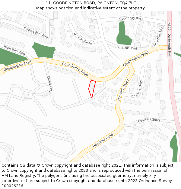 11, GOODRINGTON ROAD, PAIGNTON, TQ4 7LG: Location map and indicative extent of plot
