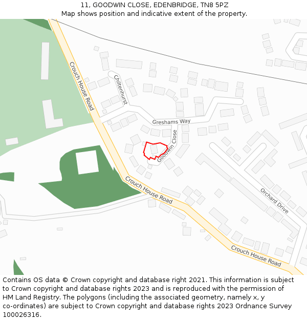 11, GOODWIN CLOSE, EDENBRIDGE, TN8 5PZ: Location map and indicative extent of plot