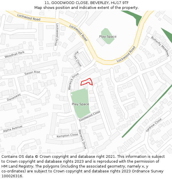 11, GOODWOOD CLOSE, BEVERLEY, HU17 9TF: Location map and indicative extent of plot