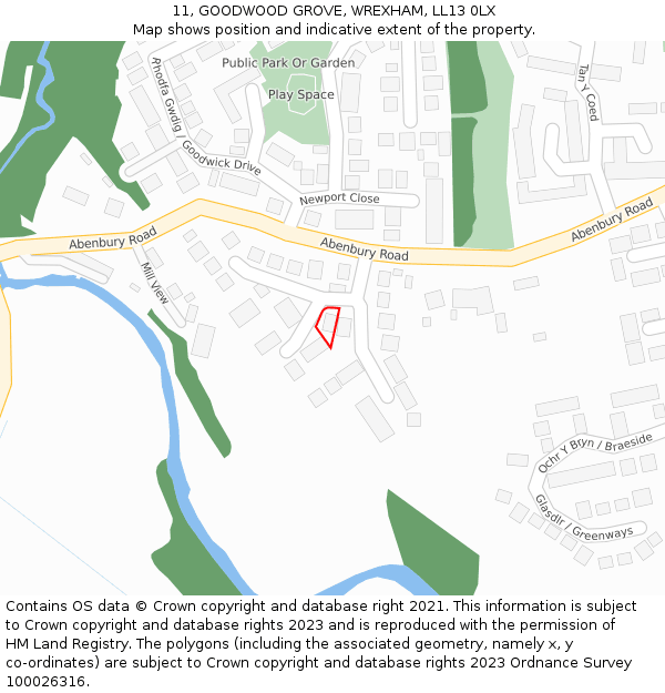 11, GOODWOOD GROVE, WREXHAM, LL13 0LX: Location map and indicative extent of plot