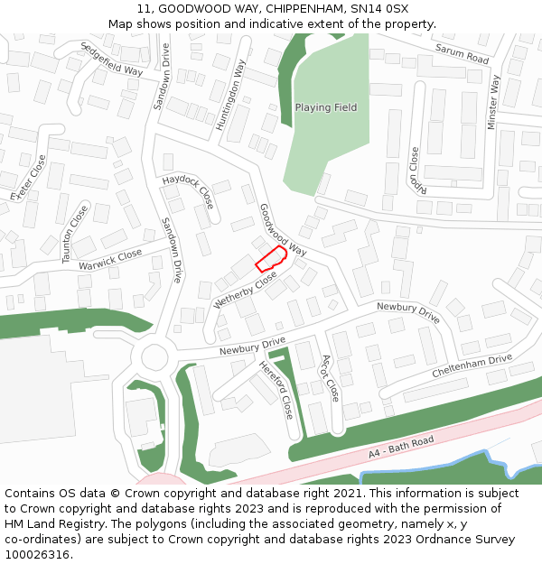 11, GOODWOOD WAY, CHIPPENHAM, SN14 0SX: Location map and indicative extent of plot