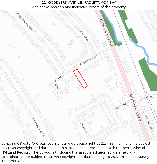 11, GOODYERS AVENUE, RADLETT, WD7 8AY: Location map and indicative extent of plot