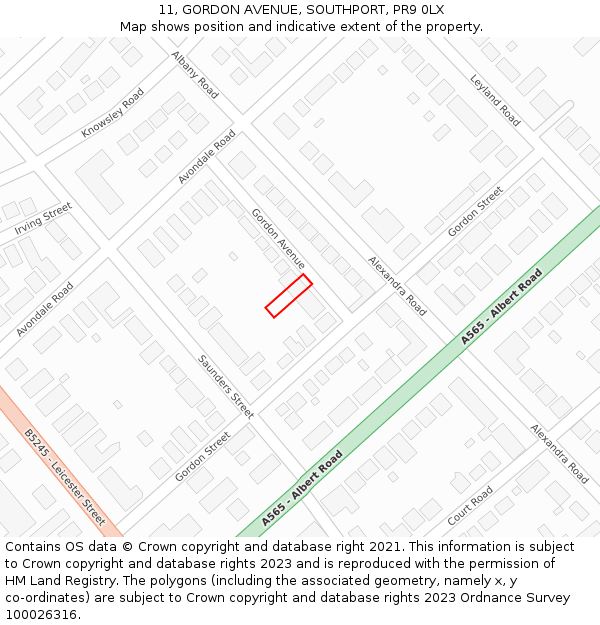 11, GORDON AVENUE, SOUTHPORT, PR9 0LX: Location map and indicative extent of plot