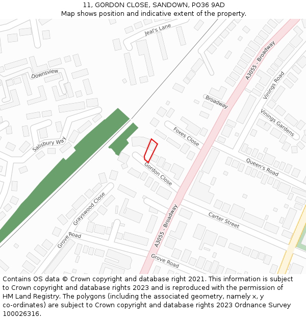 11, GORDON CLOSE, SANDOWN, PO36 9AD: Location map and indicative extent of plot
