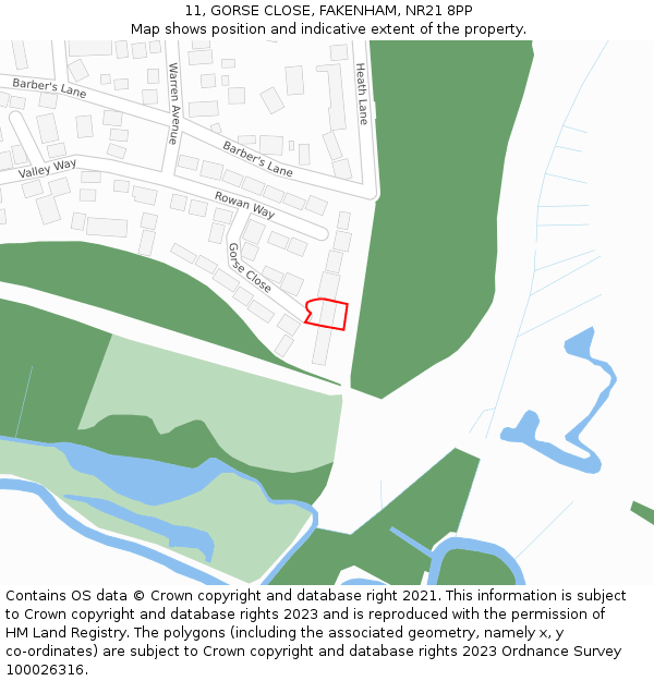 11, GORSE CLOSE, FAKENHAM, NR21 8PP: Location map and indicative extent of plot