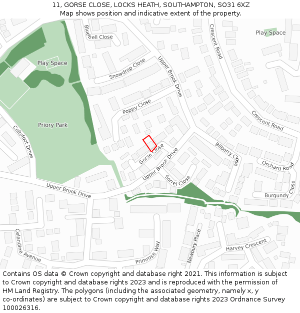 11, GORSE CLOSE, LOCKS HEATH, SOUTHAMPTON, SO31 6XZ: Location map and indicative extent of plot