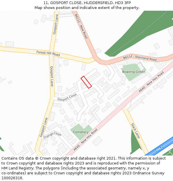 11, GOSPORT CLOSE, HUDDERSFIELD, HD3 3FP: Location map and indicative extent of plot