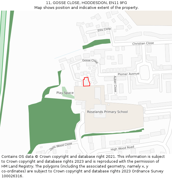 11, GOSSE CLOSE, HODDESDON, EN11 9FG: Location map and indicative extent of plot