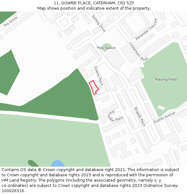 11, GOWRIE PLACE, CATERHAM, CR3 5ZF: Location map and indicative extent of plot