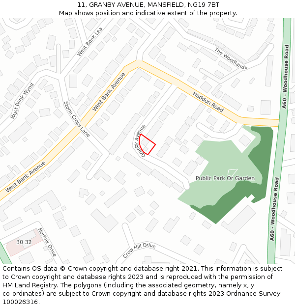 11, GRANBY AVENUE, MANSFIELD, NG19 7BT: Location map and indicative extent of plot
