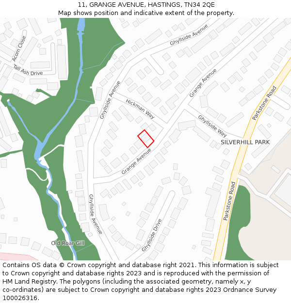 11, GRANGE AVENUE, HASTINGS, TN34 2QE: Location map and indicative extent of plot