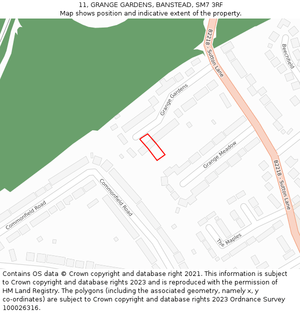 11, GRANGE GARDENS, BANSTEAD, SM7 3RF: Location map and indicative extent of plot