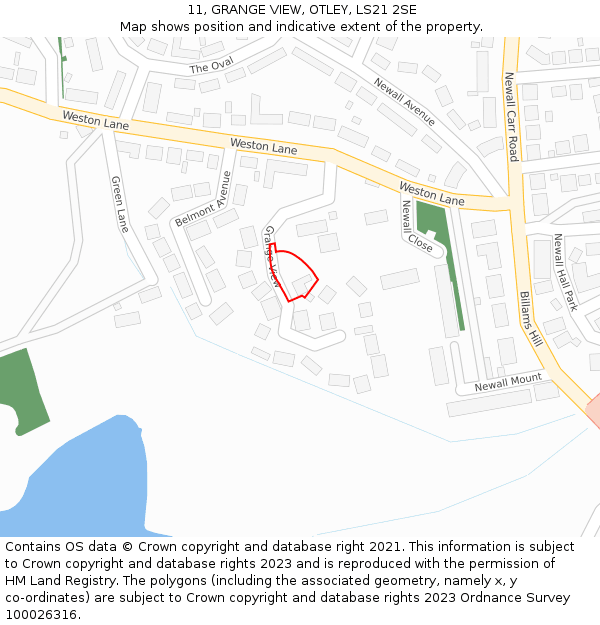 11, GRANGE VIEW, OTLEY, LS21 2SE: Location map and indicative extent of plot