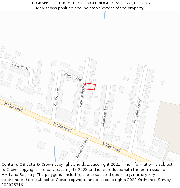 11, GRANVILLE TERRACE, SUTTON BRIDGE, SPALDING, PE12 9ST: Location map and indicative extent of plot