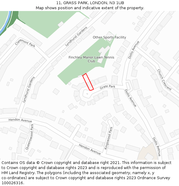 11, GRASS PARK, LONDON, N3 1UB: Location map and indicative extent of plot