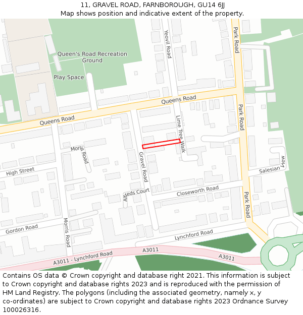 11, GRAVEL ROAD, FARNBOROUGH, GU14 6JJ: Location map and indicative extent of plot