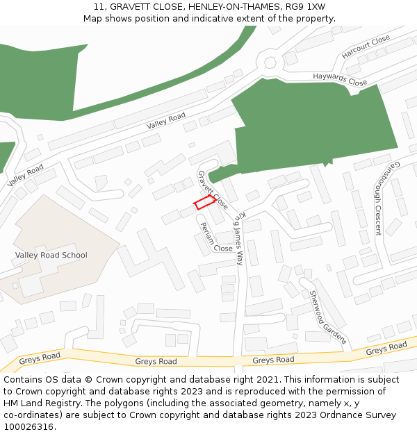 11, GRAVETT CLOSE, HENLEY-ON-THAMES, RG9 1XW: Location map and indicative extent of plot