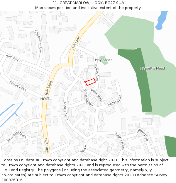 11, GREAT MARLOW, HOOK, RG27 9UA: Location map and indicative extent of plot