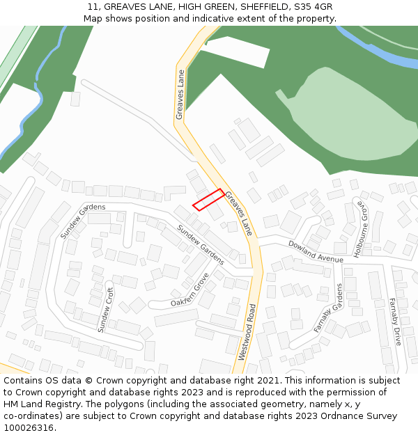11, GREAVES LANE, HIGH GREEN, SHEFFIELD, S35 4GR: Location map and indicative extent of plot