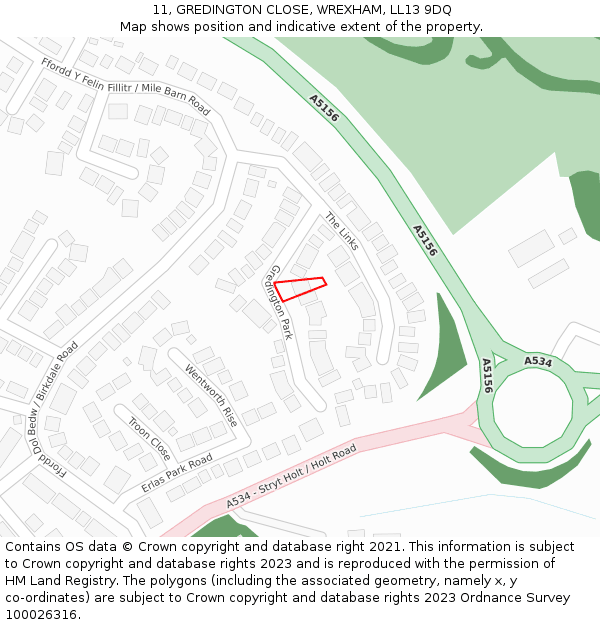 11, GREDINGTON CLOSE, WREXHAM, LL13 9DQ: Location map and indicative extent of plot