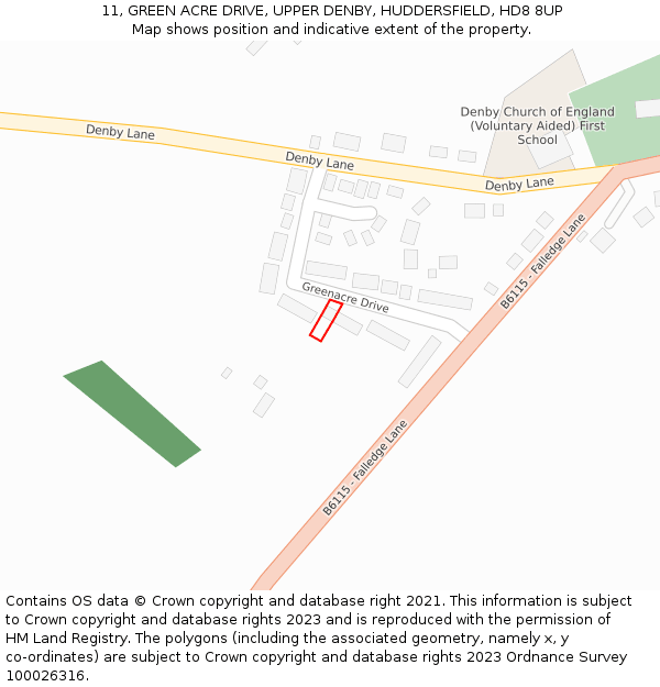 11, GREEN ACRE DRIVE, UPPER DENBY, HUDDERSFIELD, HD8 8UP: Location map and indicative extent of plot