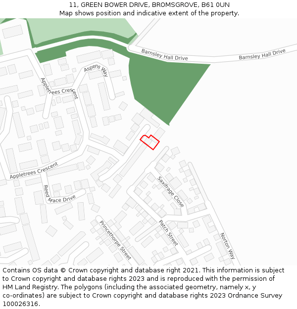 11, GREEN BOWER DRIVE, BROMSGROVE, B61 0UN: Location map and indicative extent of plot