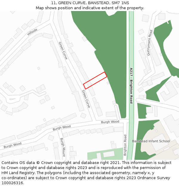 11, GREEN CURVE, BANSTEAD, SM7 1NS: Location map and indicative extent of plot