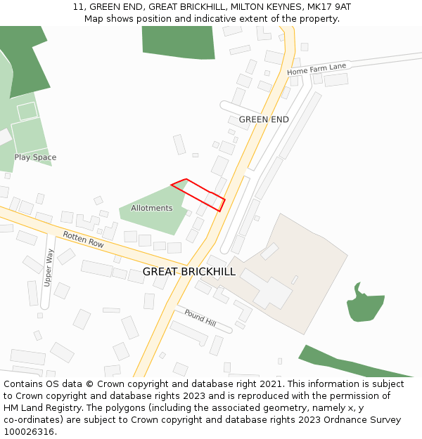 11, GREEN END, GREAT BRICKHILL, MILTON KEYNES, MK17 9AT: Location map and indicative extent of plot