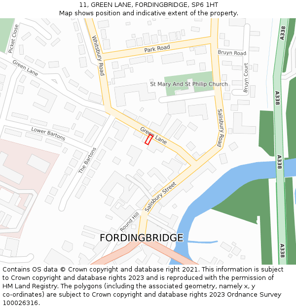 11, GREEN LANE, FORDINGBRIDGE, SP6 1HT: Location map and indicative extent of plot