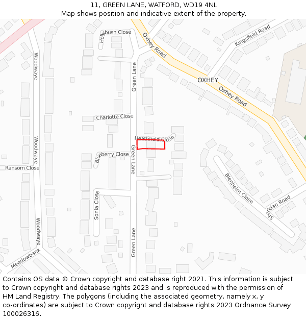 11, GREEN LANE, WATFORD, WD19 4NL: Location map and indicative extent of plot