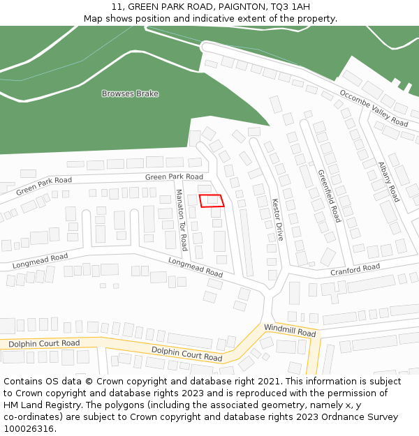 11, GREEN PARK ROAD, PAIGNTON, TQ3 1AH: Location map and indicative extent of plot