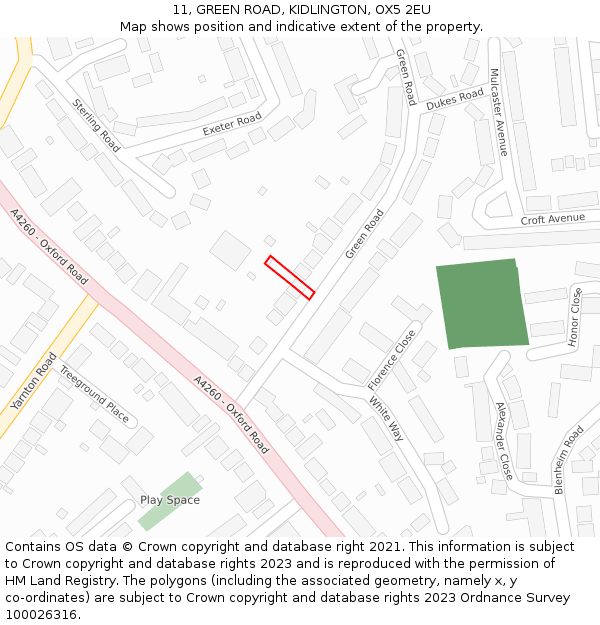 11, GREEN ROAD, KIDLINGTON, OX5 2EU: Location map and indicative extent of plot