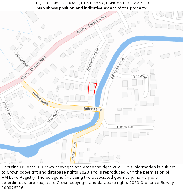 11, GREENACRE ROAD, HEST BANK, LANCASTER, LA2 6HD: Location map and indicative extent of plot