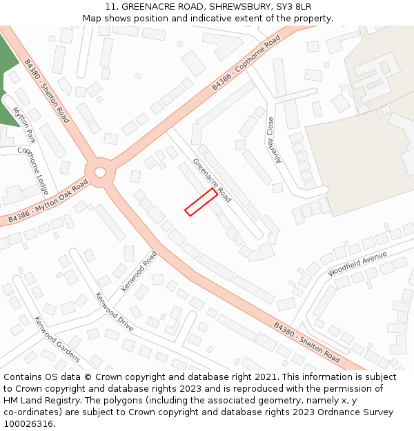 11, GREENACRE ROAD, SHREWSBURY, SY3 8LR: Location map and indicative extent of plot