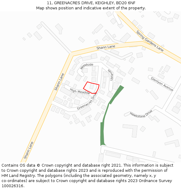 11, GREENACRES DRIVE, KEIGHLEY, BD20 6NF: Location map and indicative extent of plot