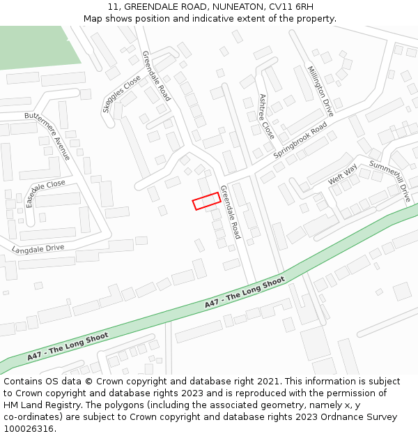 11, GREENDALE ROAD, NUNEATON, CV11 6RH: Location map and indicative extent of plot