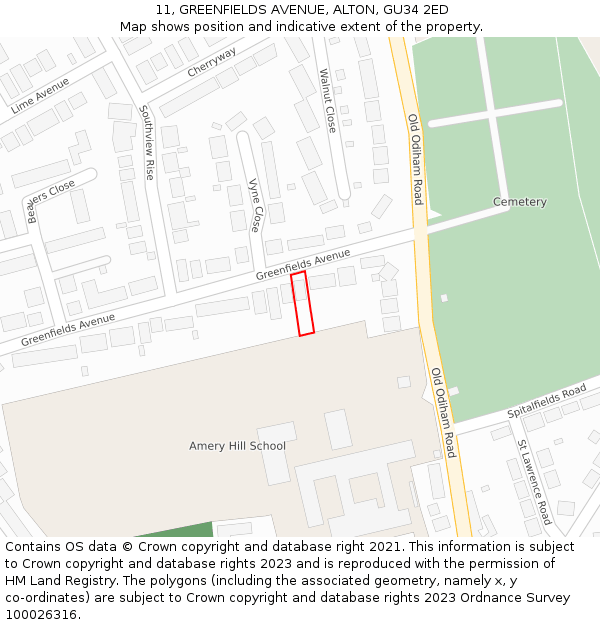 11, GREENFIELDS AVENUE, ALTON, GU34 2ED: Location map and indicative extent of plot