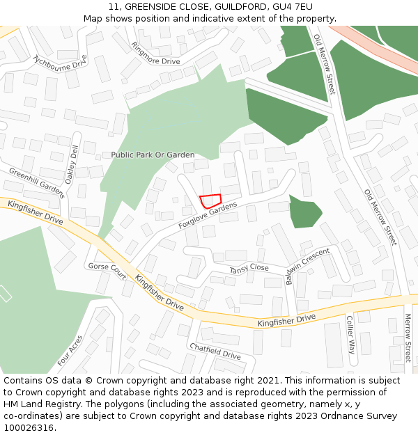 11, GREENSIDE CLOSE, GUILDFORD, GU4 7EU: Location map and indicative extent of plot