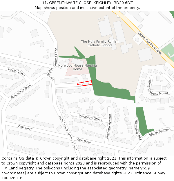 11, GREENTHWAITE CLOSE, KEIGHLEY, BD20 6DZ: Location map and indicative extent of plot