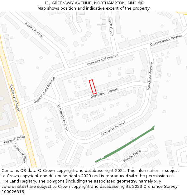 11, GREENWAY AVENUE, NORTHAMPTON, NN3 6JP: Location map and indicative extent of plot