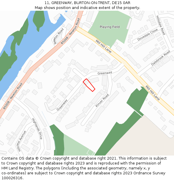 11, GREENWAY, BURTON-ON-TRENT, DE15 0AR: Location map and indicative extent of plot